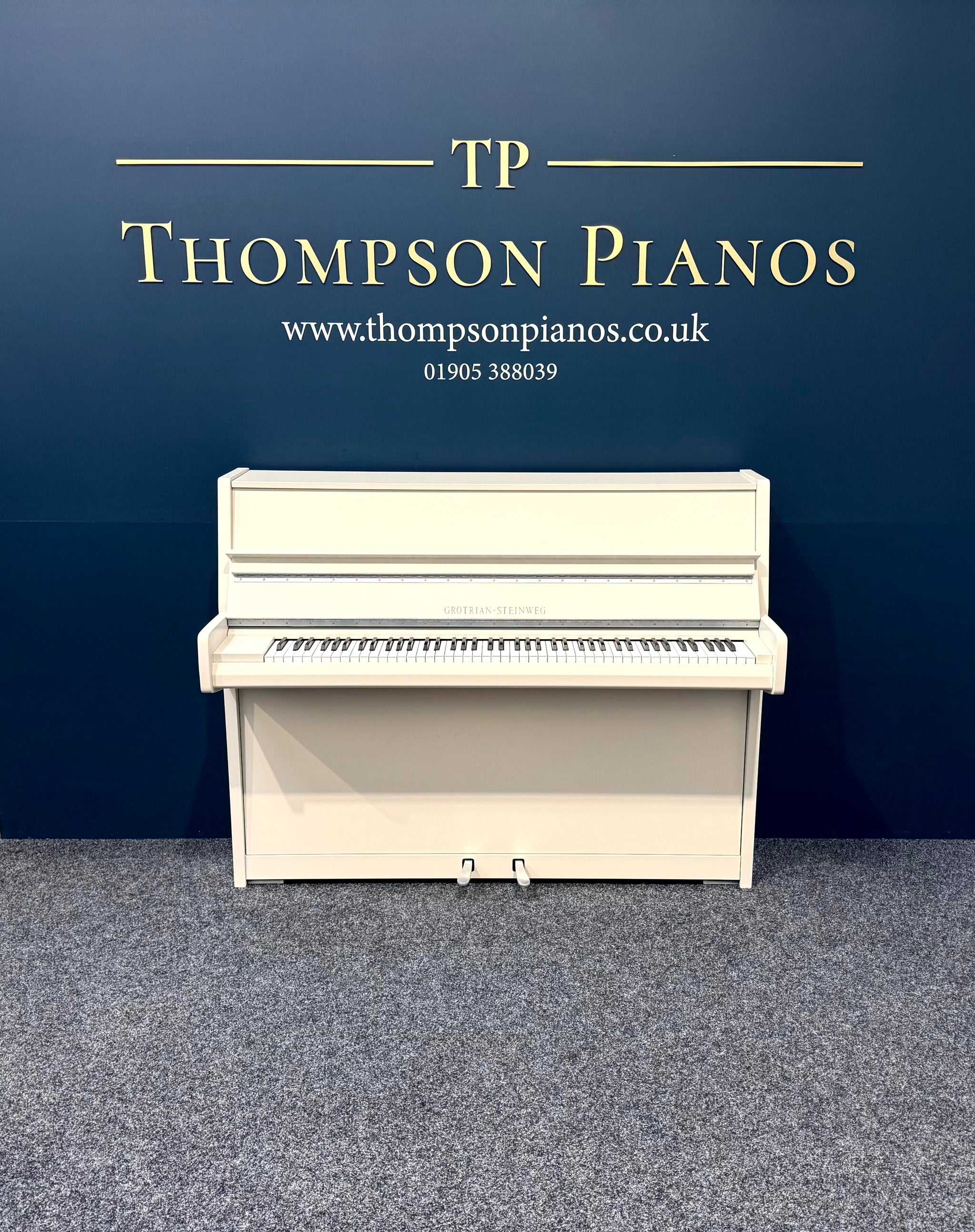 Grotrian-Steinweg 115 Upright Piano, Farrow & Ball Skimming Stone (Pre Owned 2011)
