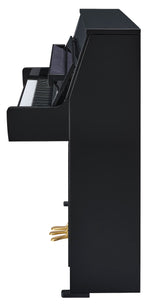 Yamaha B10 Upright Piano in Polished Ebony with brass fittings | Thompson Pianos