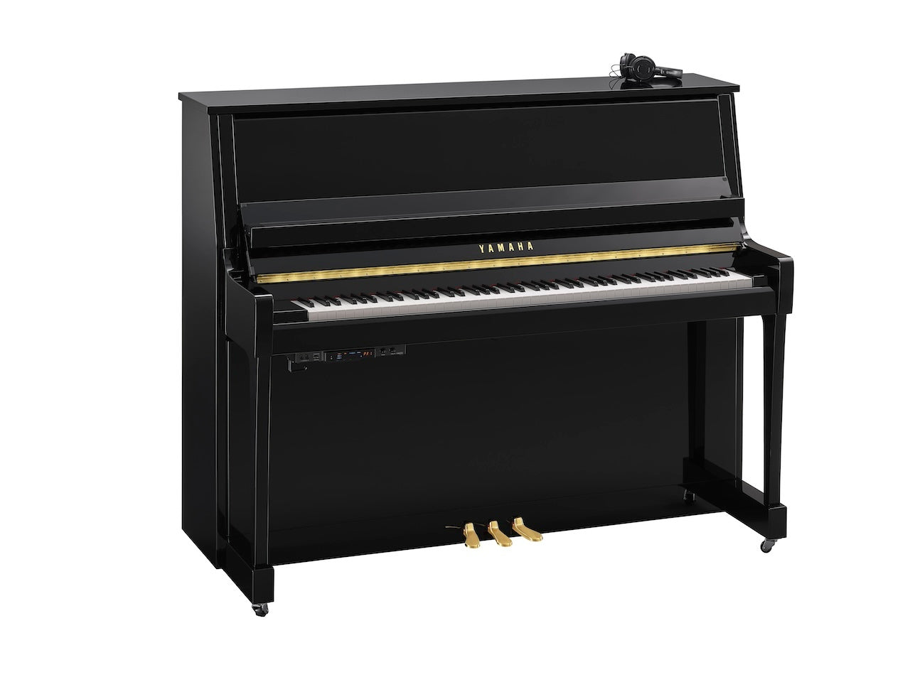 Yamaha B30 SC3 Silent Upright Piano in Polished Ebony with Brass Fittings